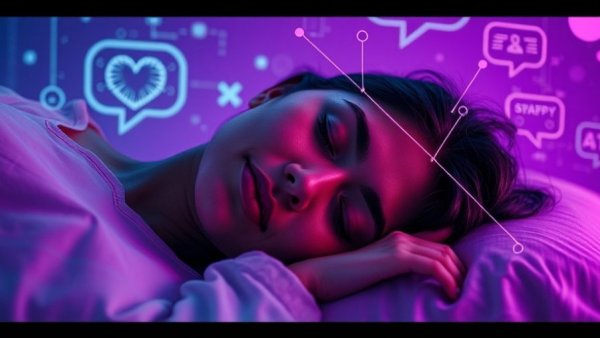 Futuristic AI health tools concept with sleeping woman.