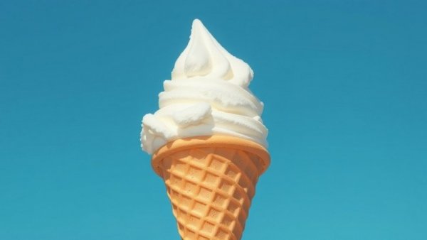 Surreal image of ice cream cone with cloud scoop suggests impact of rising fuel prices on plastics