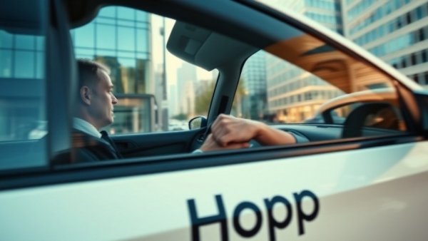 Hopp for Business with a man driving in a city setting.