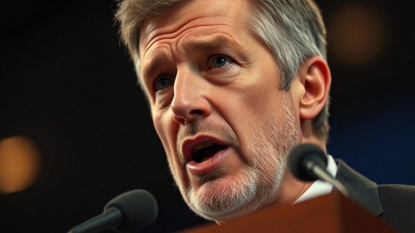 Close-up of a man speaking energetically at a podium, related to CISA budget cuts.