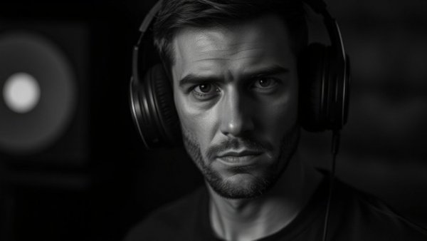 Podcast cover with serious man wearing headphones, stop waiting for someday message.