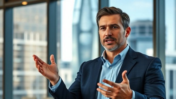 Businessman presenting at tech conference on Amazon Leo satellite internet.