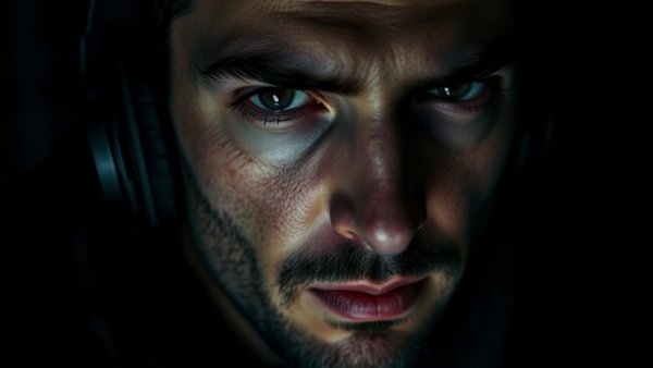 Podcast cover art with a man in headphones, motivational speeches every morning.