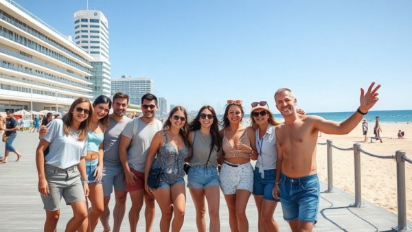 Group enjoying SaaS on the Beach event in sunny seaside location.