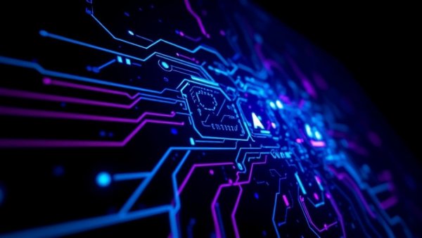 Futuristic AI platform with abstract digital patterns for drug discovery.