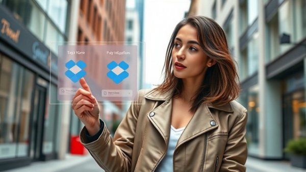 Woman using Dropbox apps interacting with chat elements