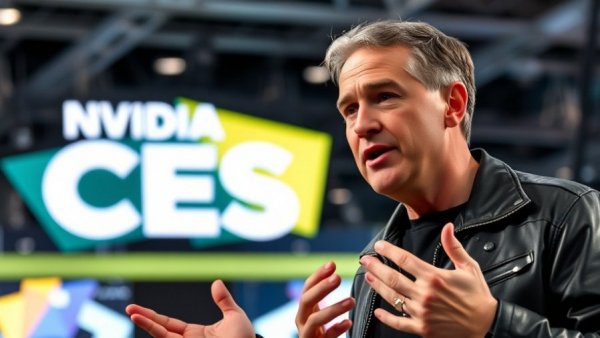 Tech expert discussing at conference with NVIDIA logos.