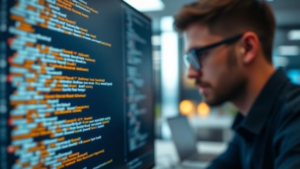 AI coding tools in action on a computer screen, vibrant code display.