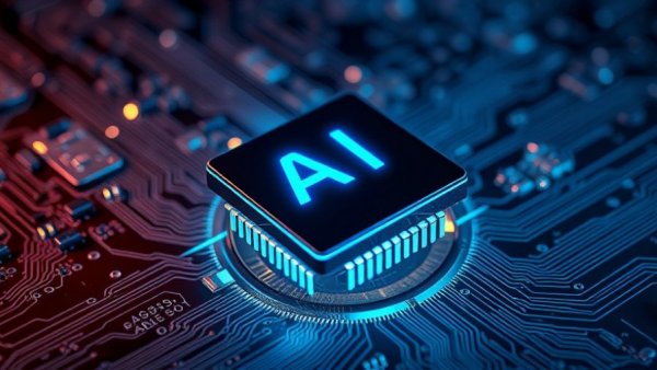 Futuristic AI chip on a digital circuit board, representing AI inference chip supply chain