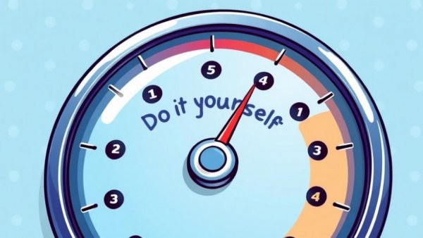 Do it yourself action gauge illustration; colorful cartoon style.