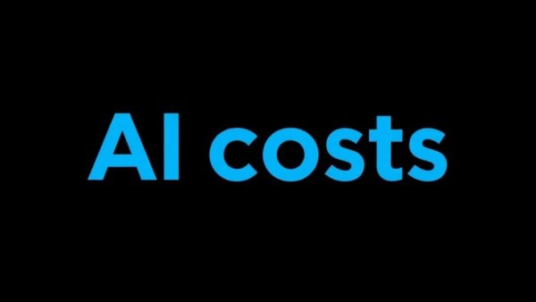 Text about AI costs outpacing marketing budgets with logo.