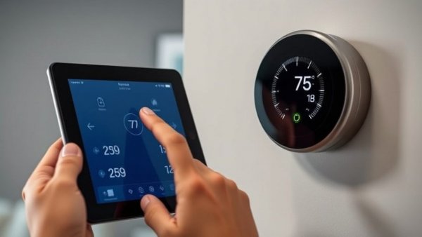 Tablet adjusting temperature settings for off-peak power energy savings.