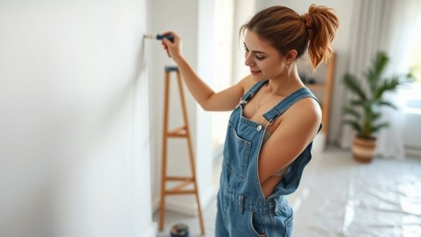Woman painting wall in living room - advice for new homeowners.