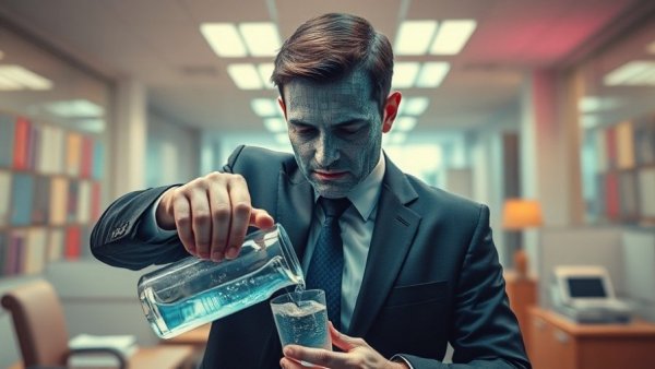 AI agents not coworkers concept illustrated with a pixelated figure at a water cooler.
