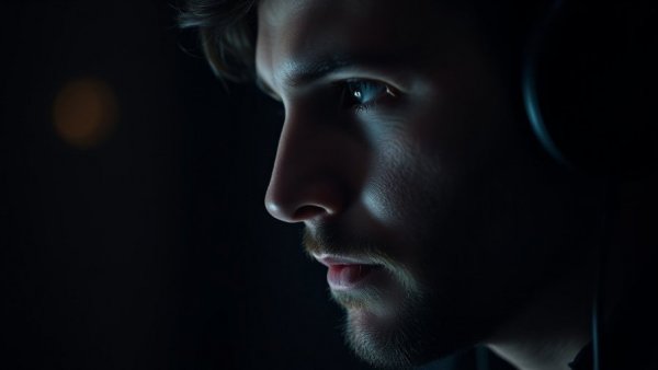 Reflective podcast host, contemplating mindset shift for personal growth.