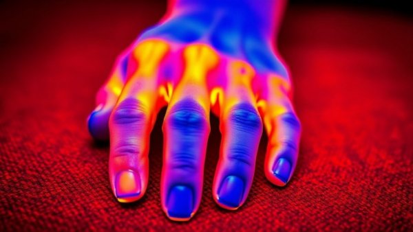Thermal image of a hand with vivid colors showing heat distribution.