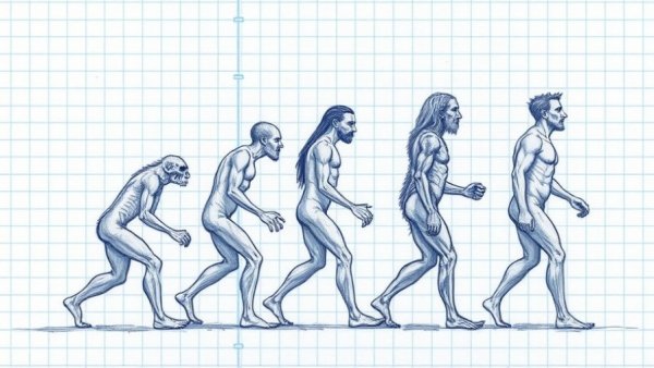 Illustration of human evolution sketched on graph paper