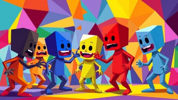 Colorful geometric abstract art exploring figures and interactions