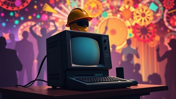 AI industry slowdown illustrated by computer with a hard hat.