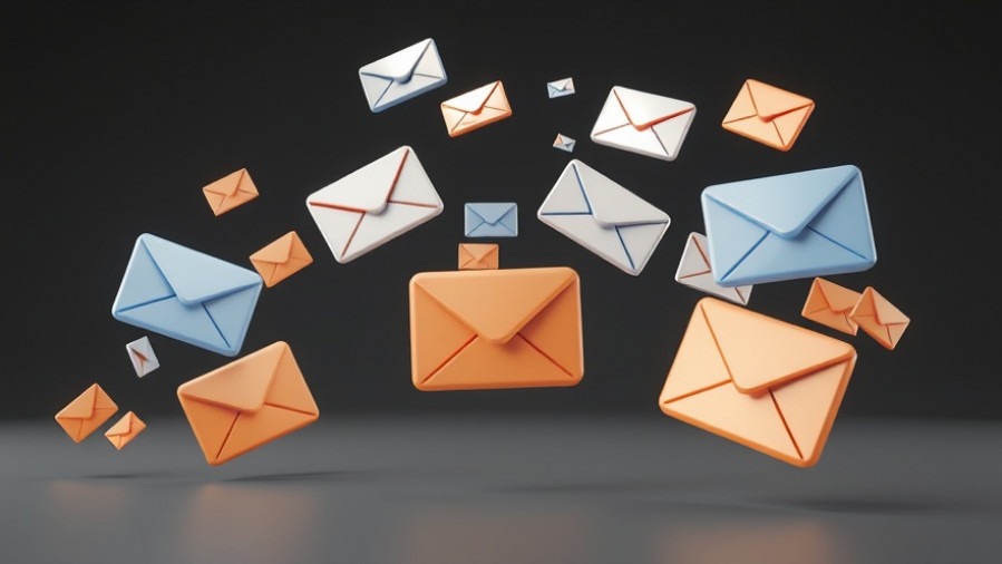 3D swirling emails symbolizing healthcare email marketing software for personalized patient communication