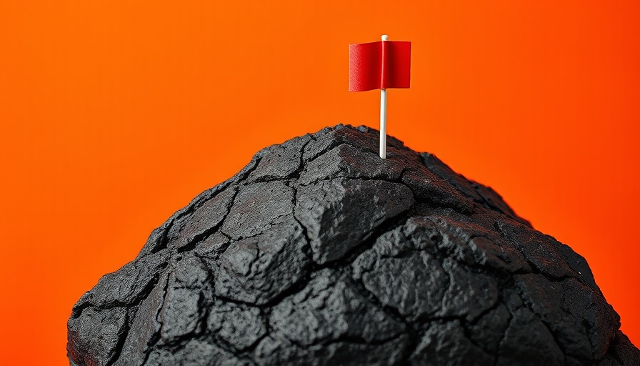 Black rock with red flag on orange background, symbolizing techlash.