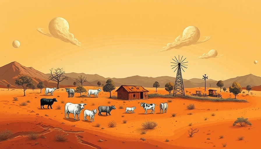 AI Innovations: Surreal farm sketch on Martian landscape.