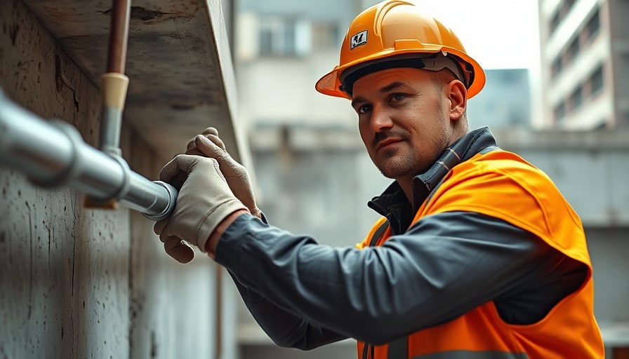 Worker installs PVC conduit underground on a construction site.