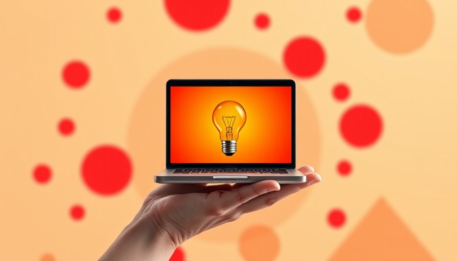 Hand holding laptop with light bulb image, modern AI marketing automation concept.