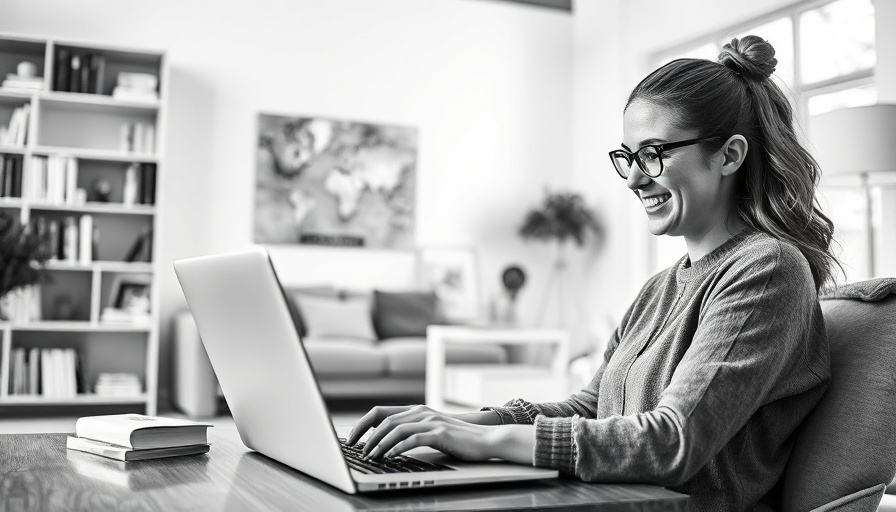 Cheerful woman creating Zoom backgrounds, collage style