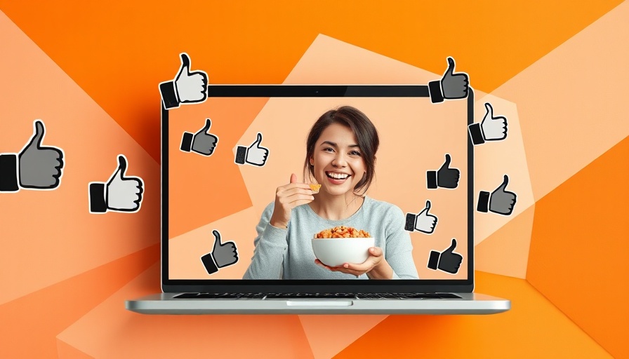 Cheerful woman on a laptop screen with thumbs-up, abstract background