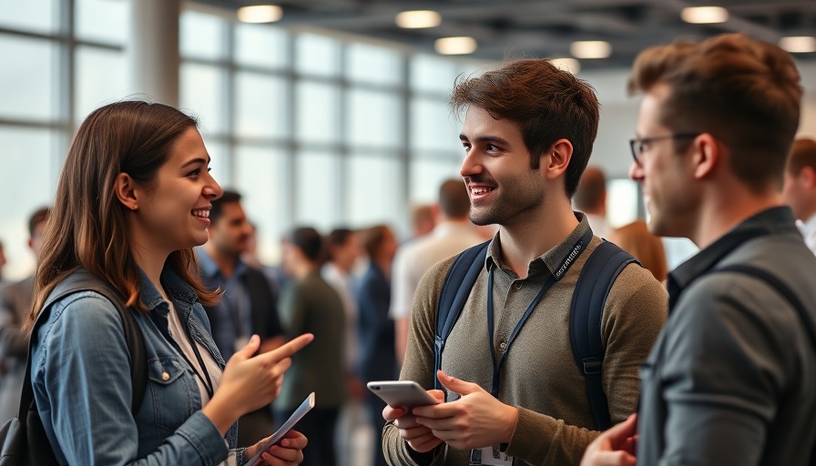 Founder traits: engaged young professionals networking at a conference.