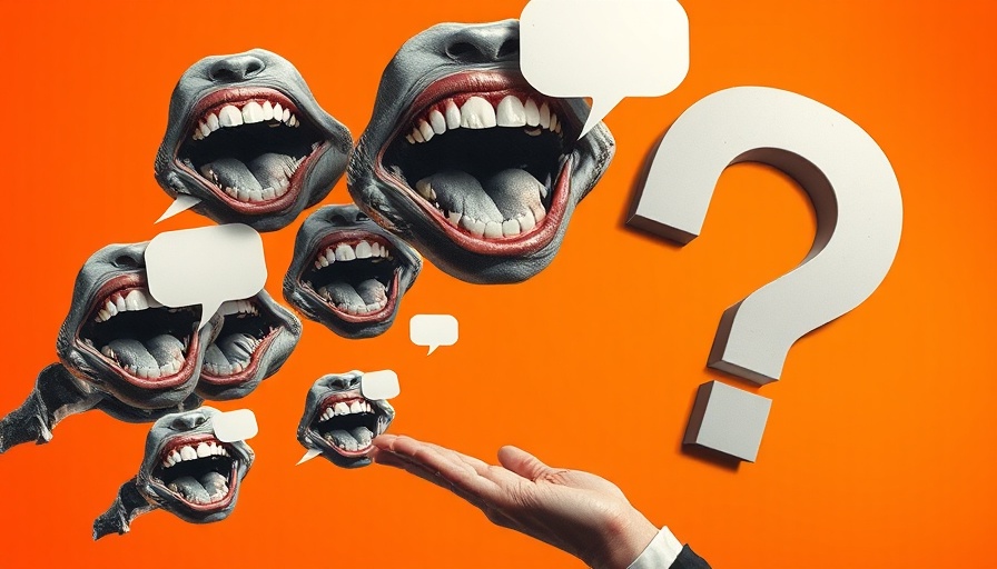 Surreal collage symbolizing interview weaknesses with mouths and question mark