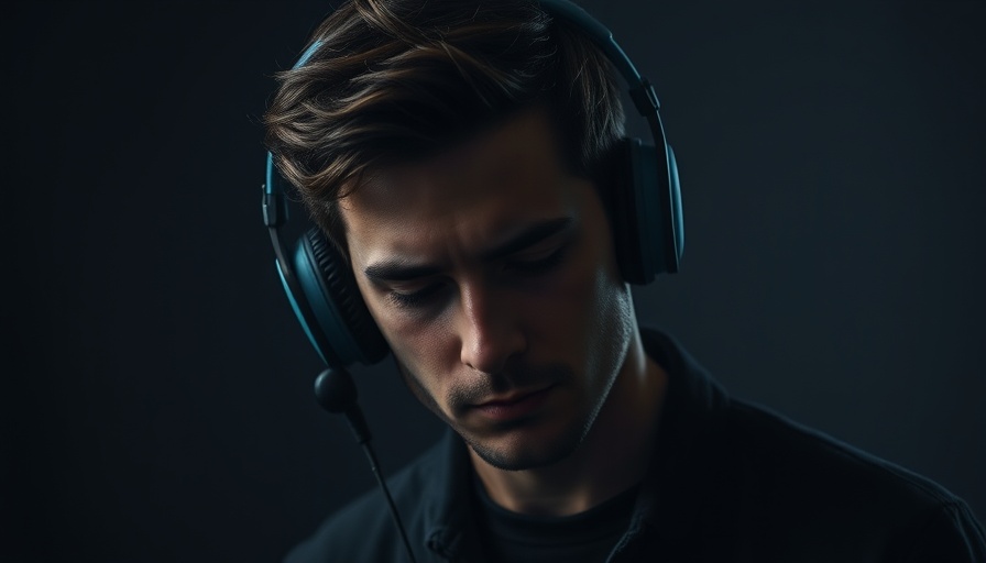 Self empowerment podcast cover with thoughtful man wearing headphones