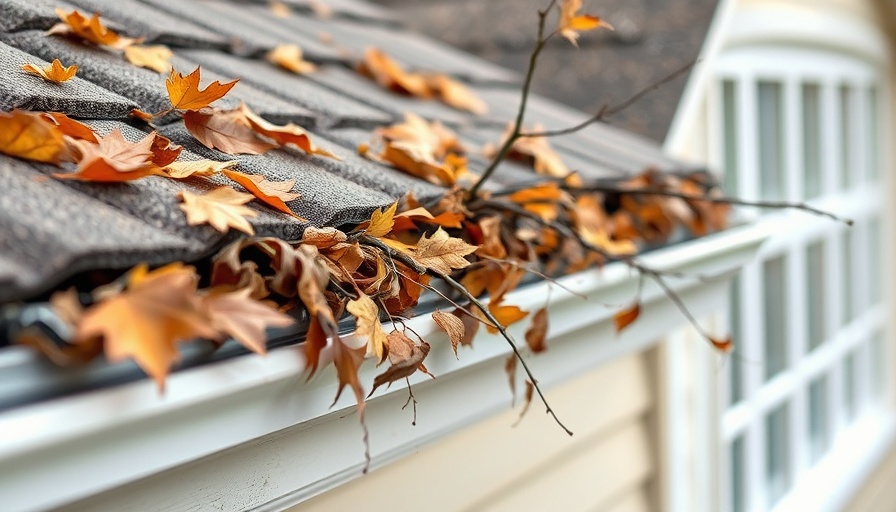 Close-up of gutter filled with leaves, emphasizing gutter maintenance.