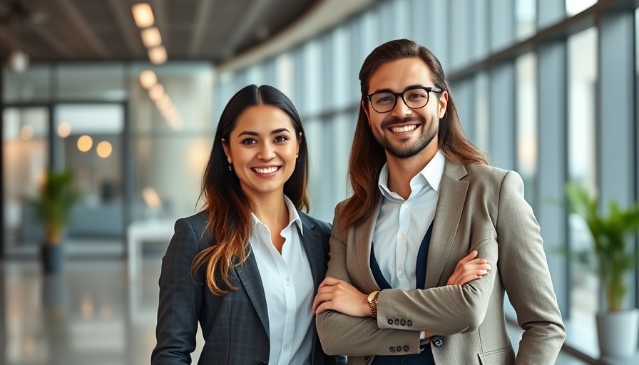 Generative AI office scene with two business professionals in modern setting.