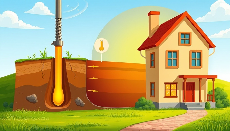 Illustration of geothermal energy system with drill and house