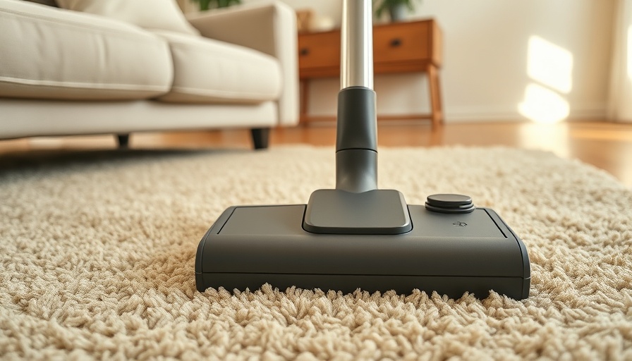 Vacuum cleaner on carpet in cozy living room, modern design.