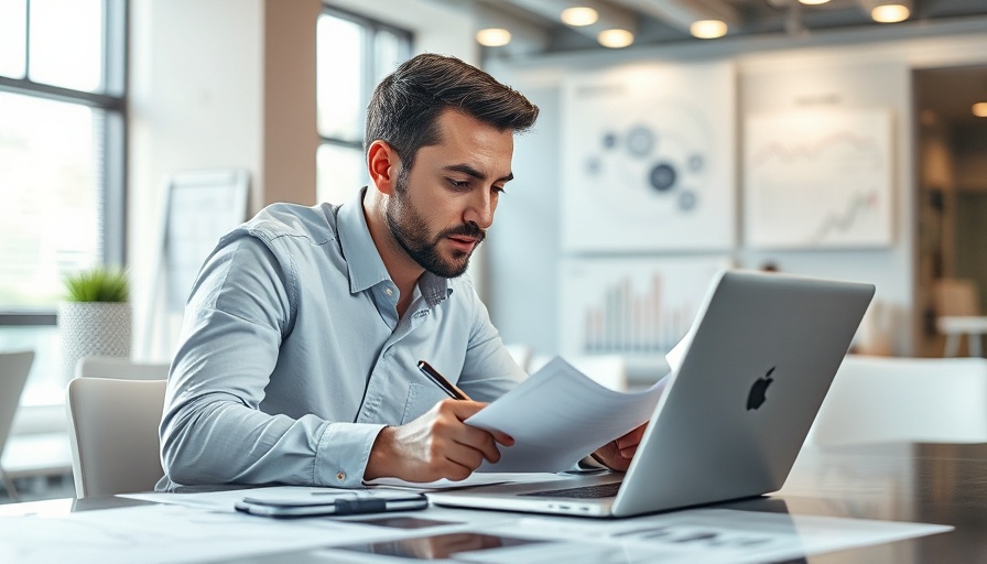 Focused professional engaged in content research at a desk.