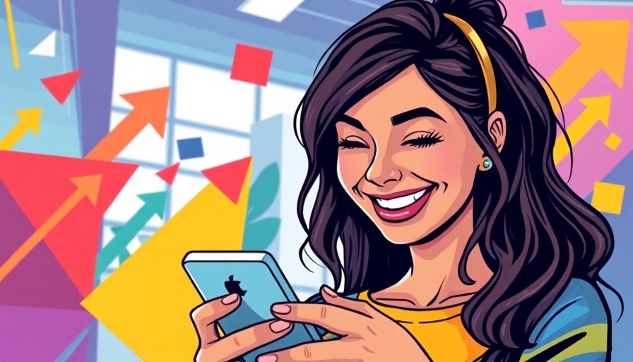 Young woman interacting with smartphone, vibrant design, landing page split testing.