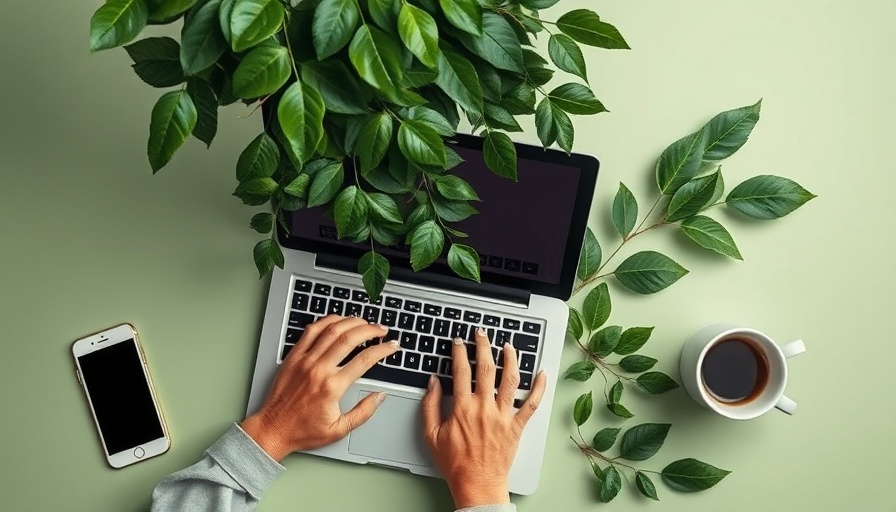 Organic marketing concept with laptop and leaves in a creative setup.