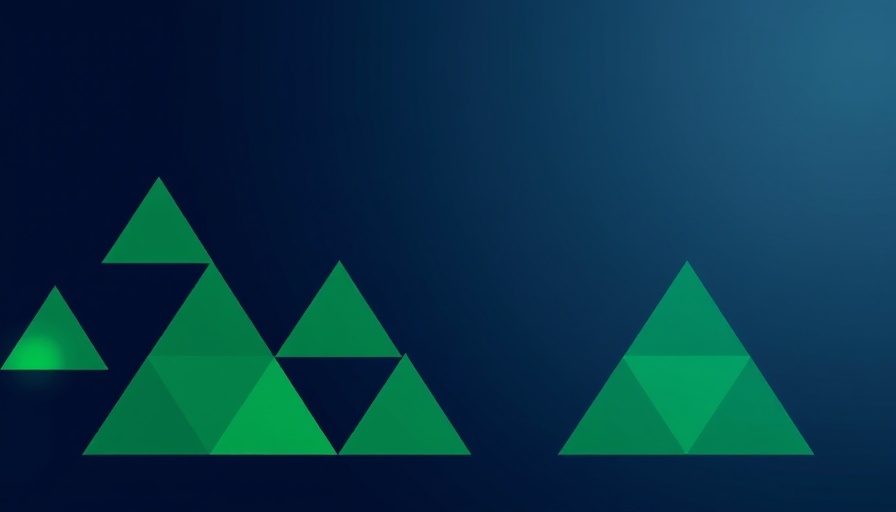 Quantum computing abstract geometric design in green and blue.