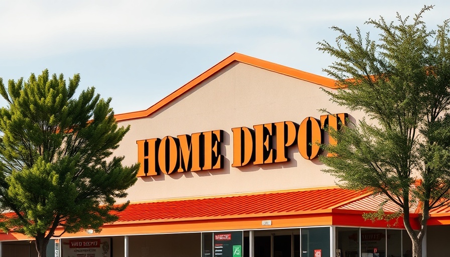 Home Depot store sign in suburban setting with trees