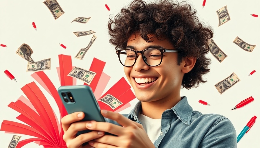 B2C marketing concept with person using smartphone and money