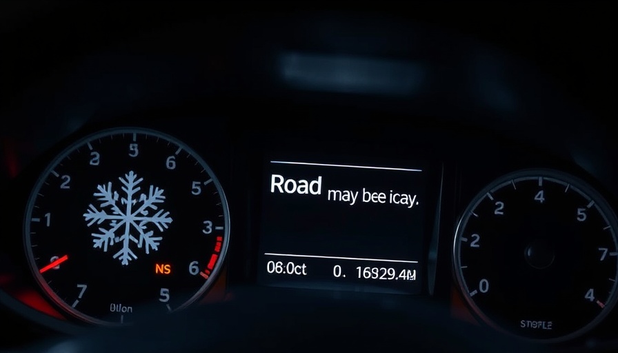 Car dashboard with snowflake symbol warning icy roads