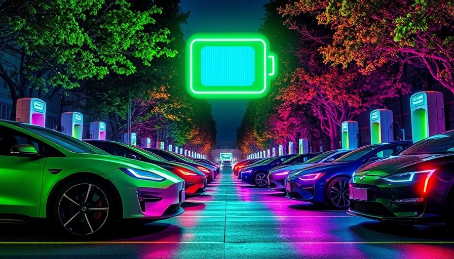 Futuristic electric cars charging with AI battery brain hologram at night.