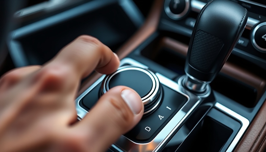 Close-up of finger pressing sport mode button on car console.