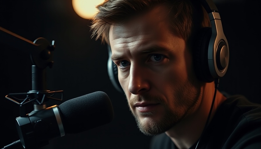 Moody podcast portrait, dark studio, comfort zone concept.