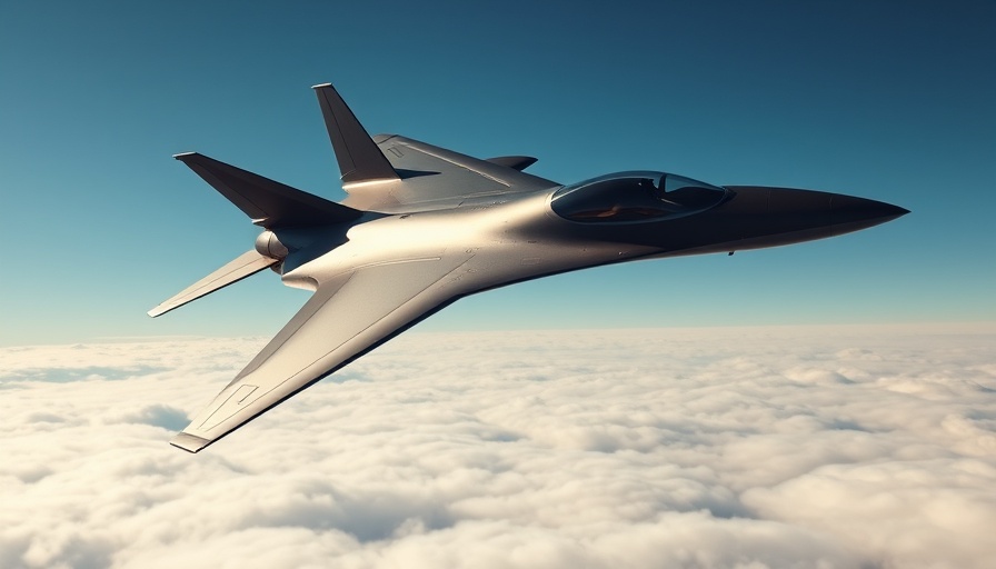 Sleek supersonic jet cruising in clear blue sky, supersonic travel.