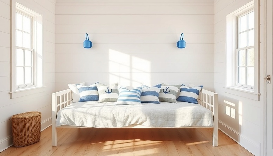 Nautical-themed room with shiplap walls and cozy daybed.