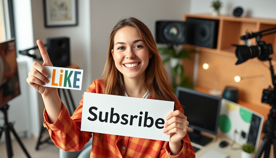 B2B influencer marketing concept with influencer holding sign in office.